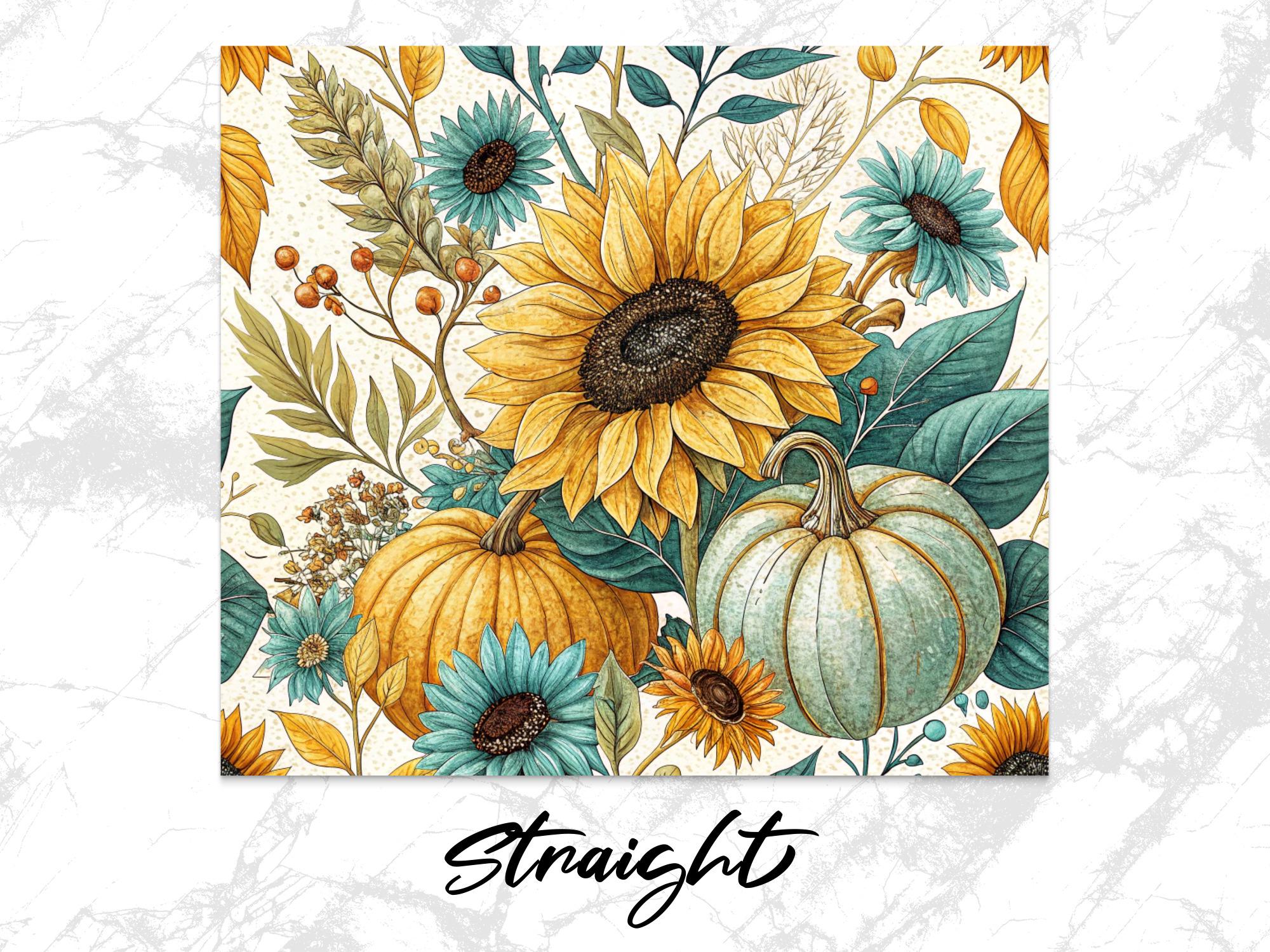 Sunflower Pumpkin Tumbler Wrap: Fall Floral 20oz Skinny Tumbler PNG (Digital Download)