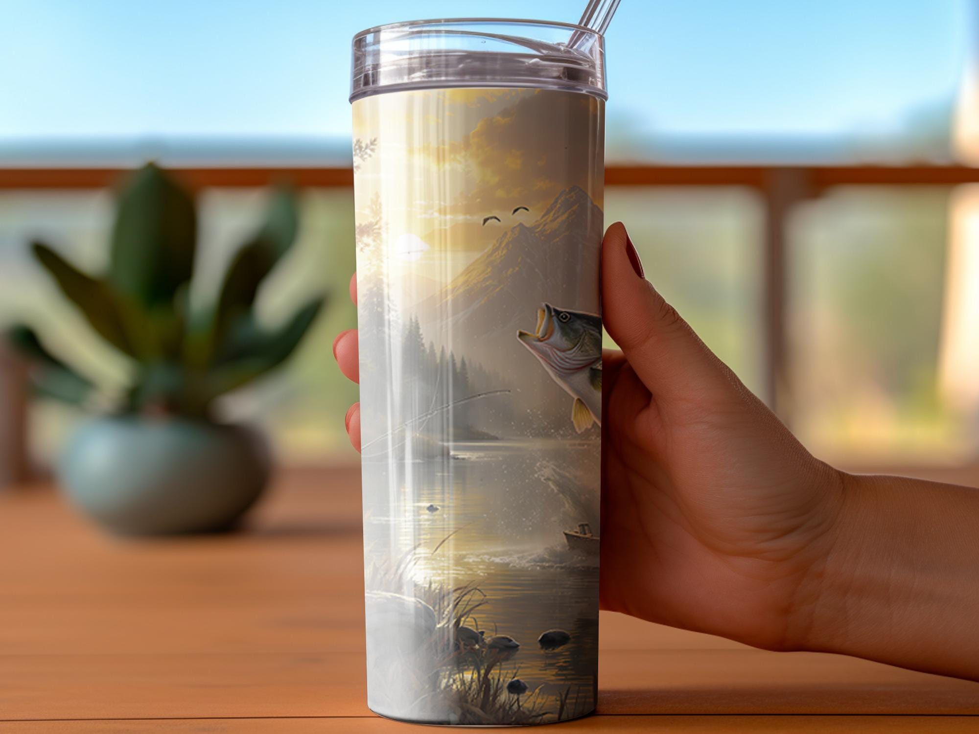 Bass Fishing Tumbler Wrap: Fisherman Sublimation Design (Digital Download PNG)