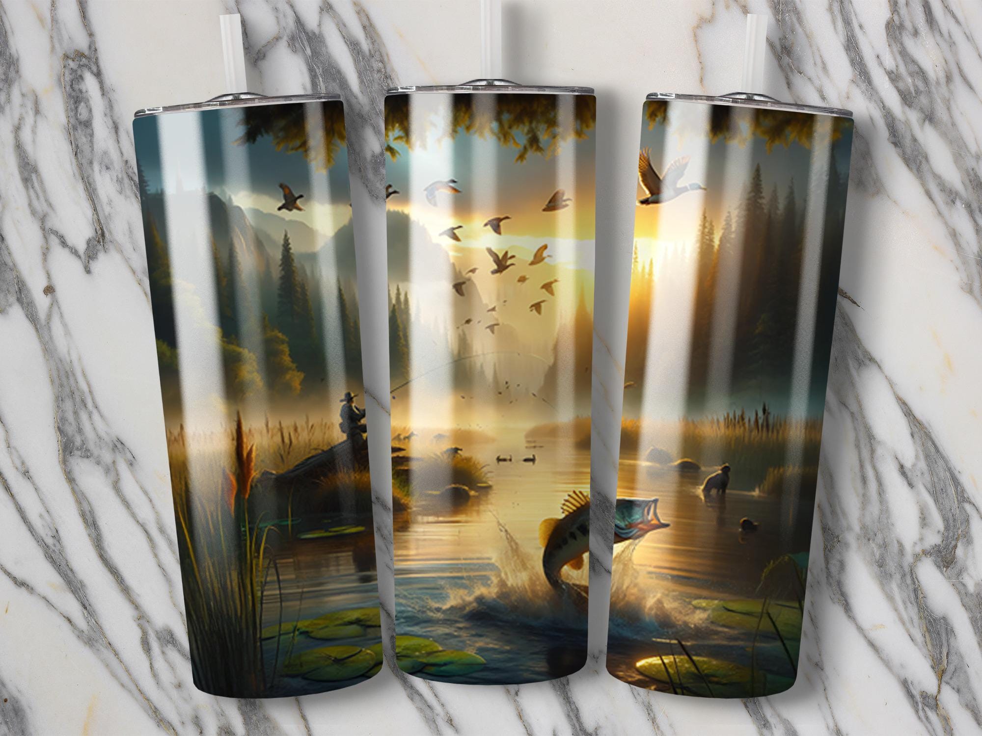 Bass Fishing Tumbler Wrap: Lake Sublimation Design (Digital Download)