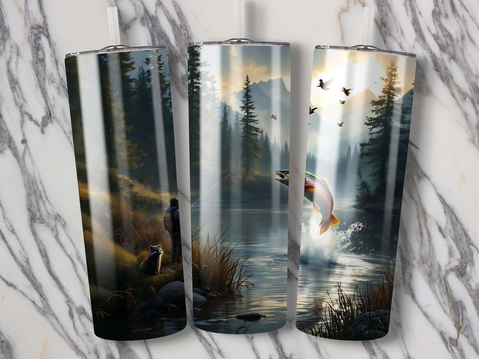 Rainbow Trout Tumbler Wrap: Fishing Lake Design (Digital Download, 20oz Tumbler PNGs)