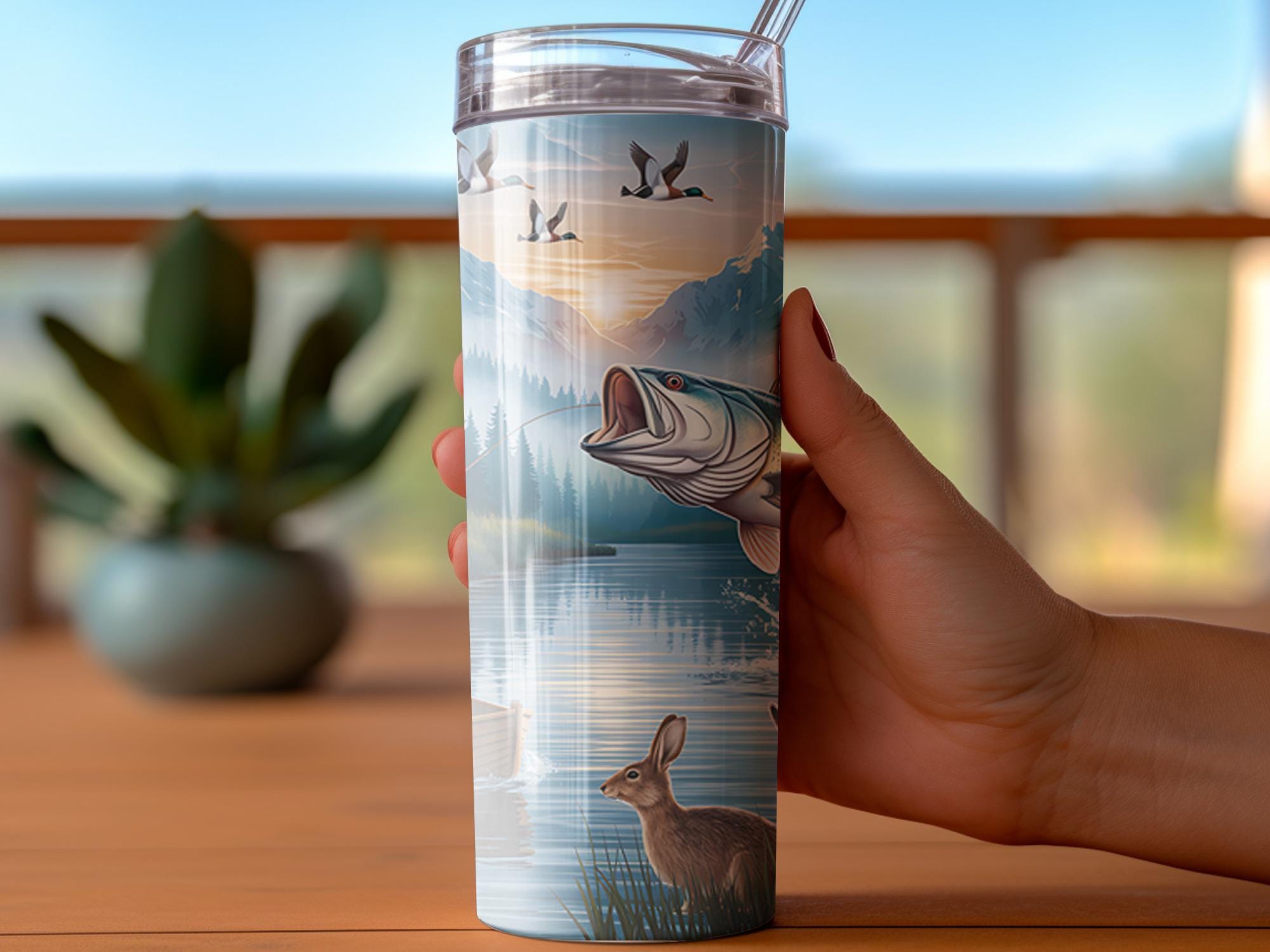 Bass Fishing Tumbler Wrap: Lake Sublimation Design (Digital Download PNG File 20oz Tumbler )