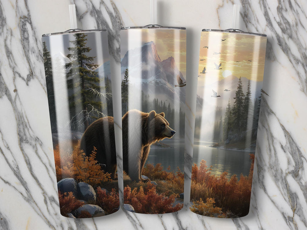 Grizzly Bear Mountain Lake Tumbler Wrap: Wildlife Scene (Digital Download)