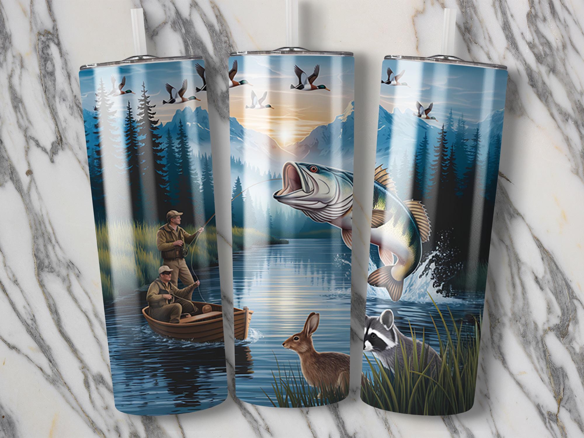 Bass Fishing Tumbler Wrap: Lake Sublimation Design (Digital Download PNG File 20oz Tumbler )