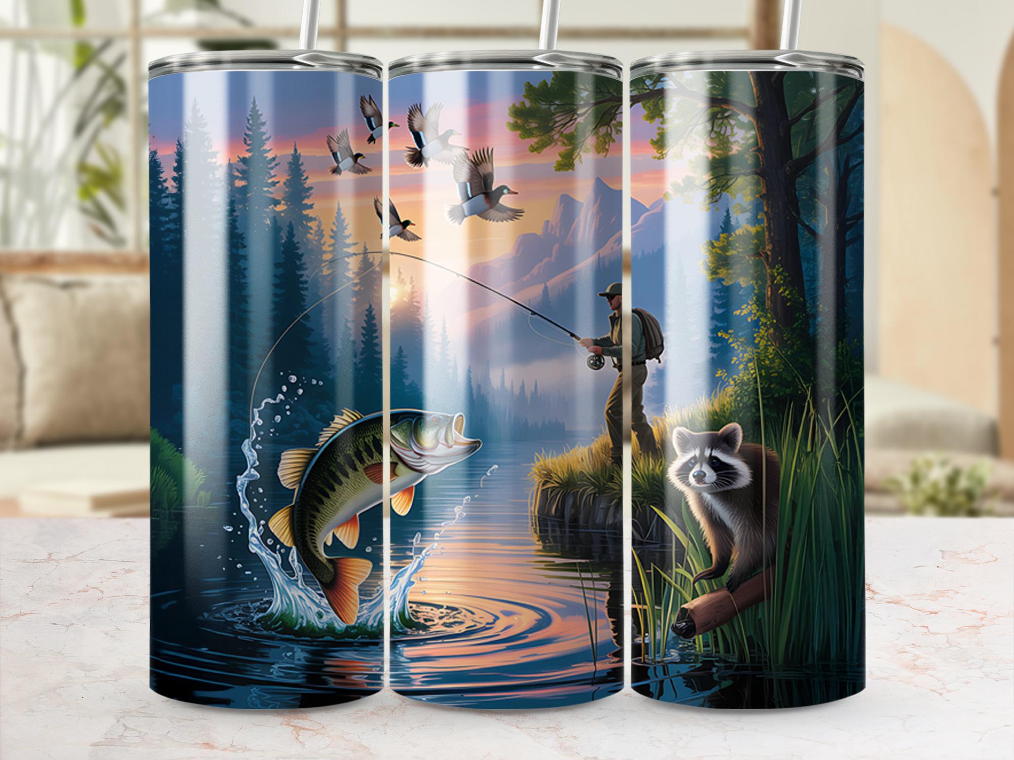 Fishing Tumbler Wrap: Bass, Ducks, Raccoon Sublimation Design (Digital Download)