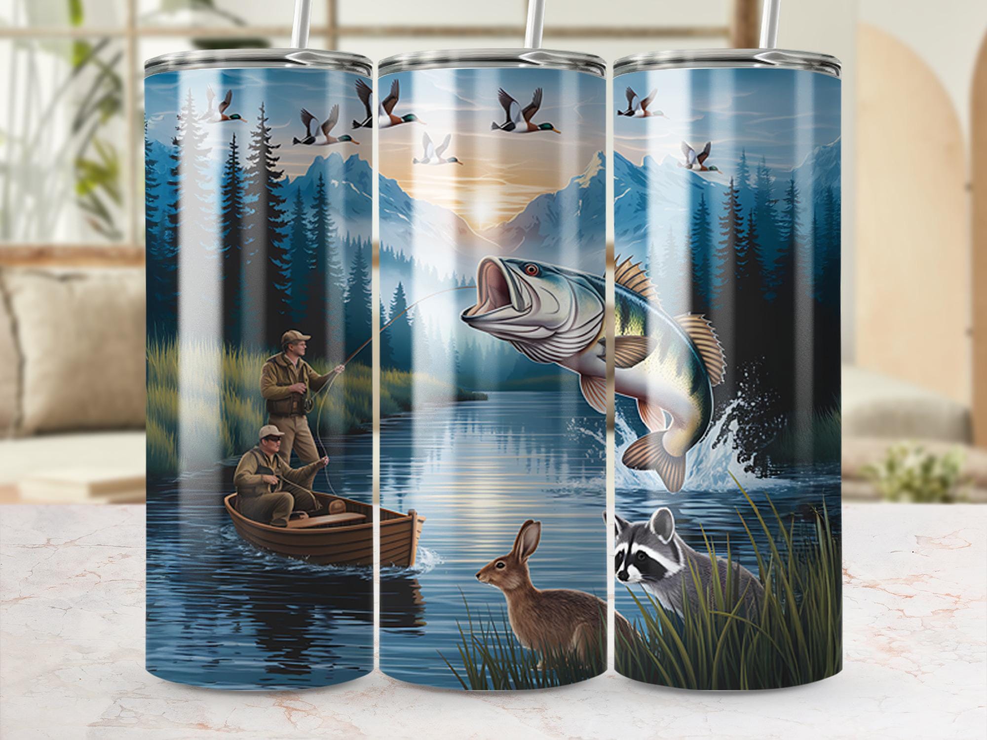 Bass Fishing Tumbler Wrap: Lake Sublimation Design (Digital Download PNG File 20oz Tumbler )