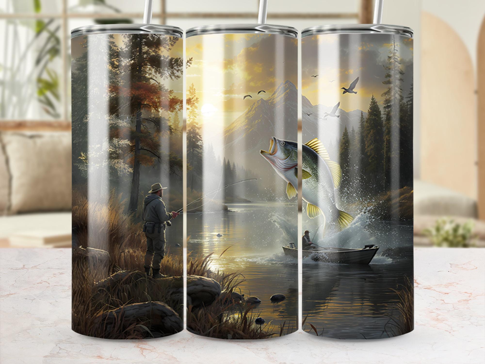 Bass Fishing Tumbler Wrap: Fisherman Sublimation Design (Digital Download PNG)