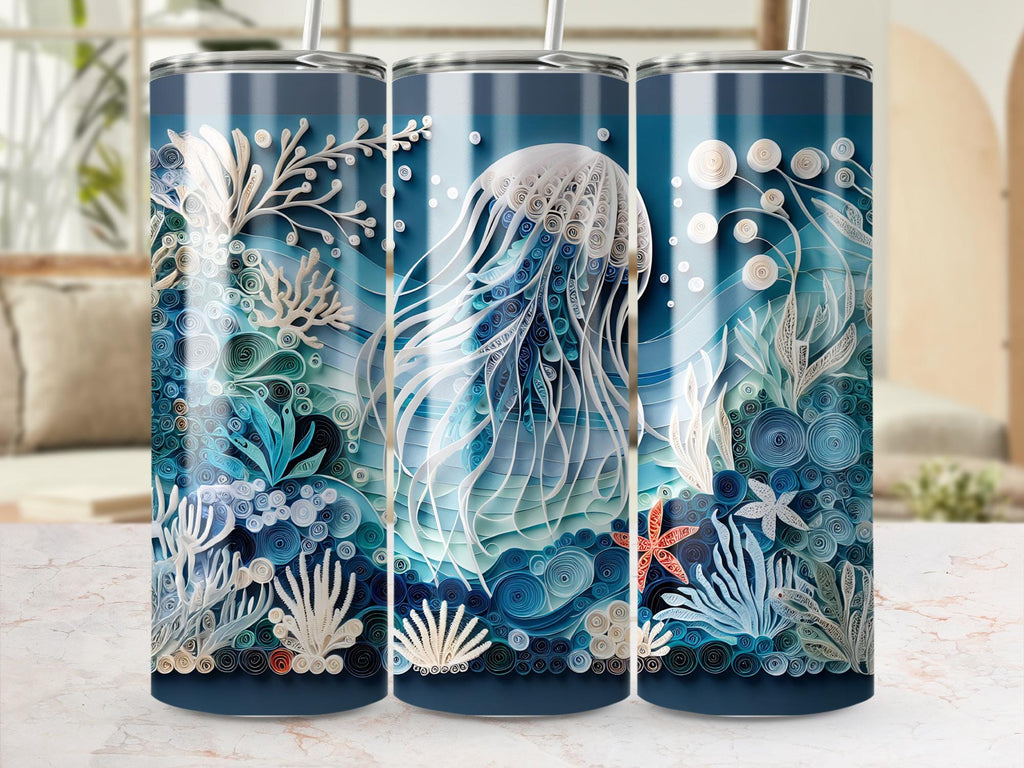 Jellyfish Tumbler Wrap: Quilled Paper Ocean Design (PNG Digital Download 20oz Tumbler)