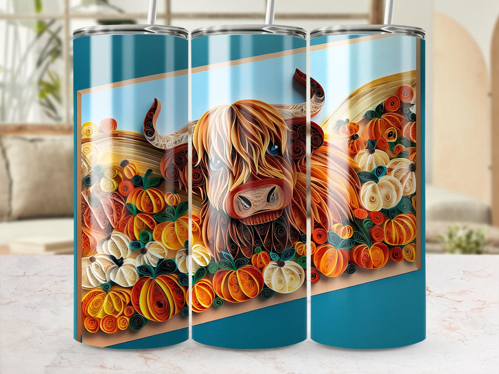 Highland Cow Tumbler Wrap: Fall Pumpkin Design (20 Oz Skinny Tumbler PNG Digital Download