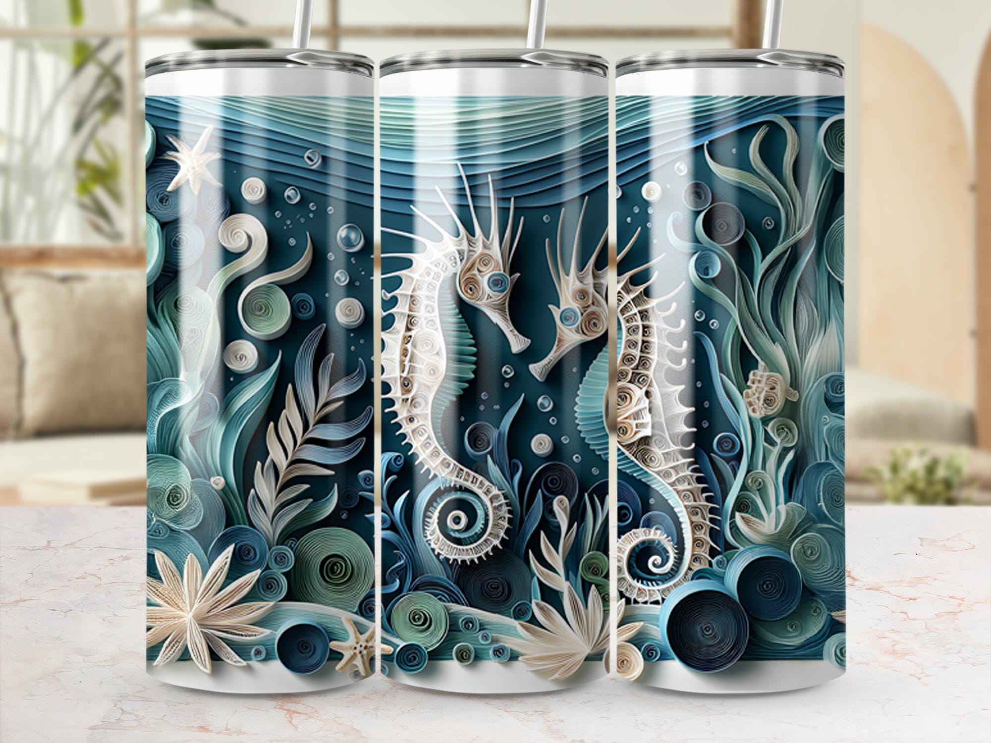 Seahorse Tumbler Wrap, 20oz Skinny Tumbler PNG, Ocean Sea life Sublimation Designs, Ocean Life Tumbler Wrap, Digital Download