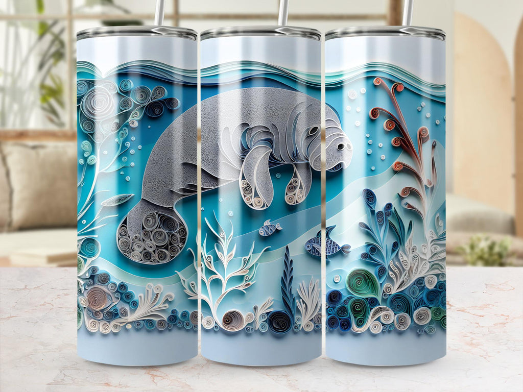 Manatee Tumbler Wrap: Ocean Sea Life Sublimation Design (Digital Download PNG File 20oz Tumbler )