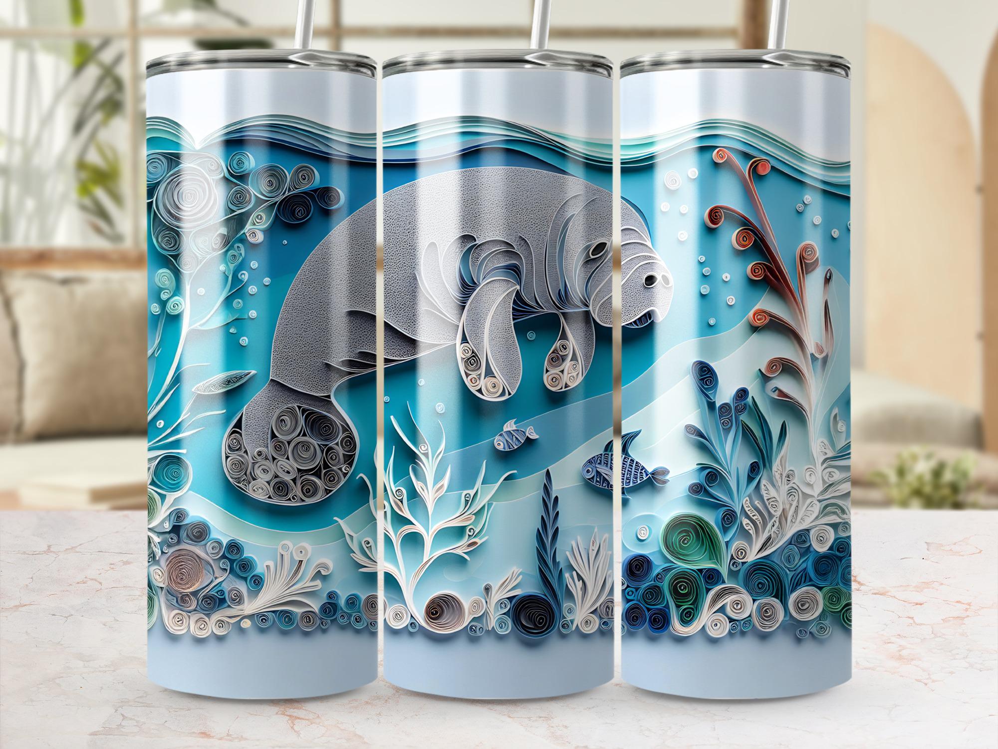 Manatee Tumbler Wrap: Ocean Sea Life Sublimation Design (Digital Download PNG File 20oz Tumbler )