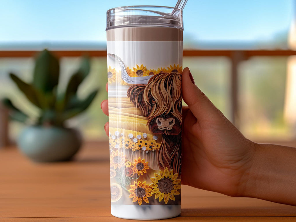 Highland Cow Tumbler Wrap: Sunflower Floral PNG (Digital Download 20oz Tumbler Design)