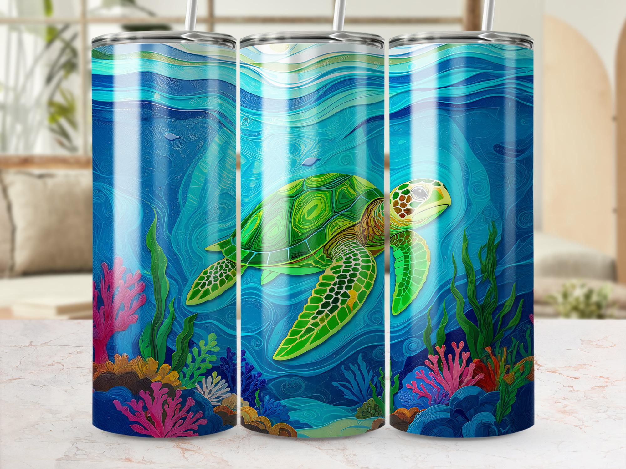 Sea Turtle Tumbler Wrap: Green Ocean Life Sublimation Design (Digital Download 20oz PNGs)