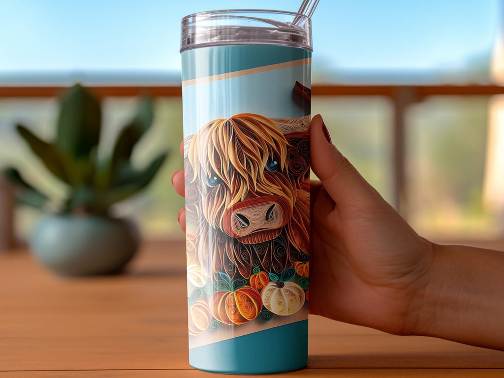 Highland Cow Tumbler Wrap: Fall Pumpkin Design (20 Oz Skinny Tumbler PNG Digital Download