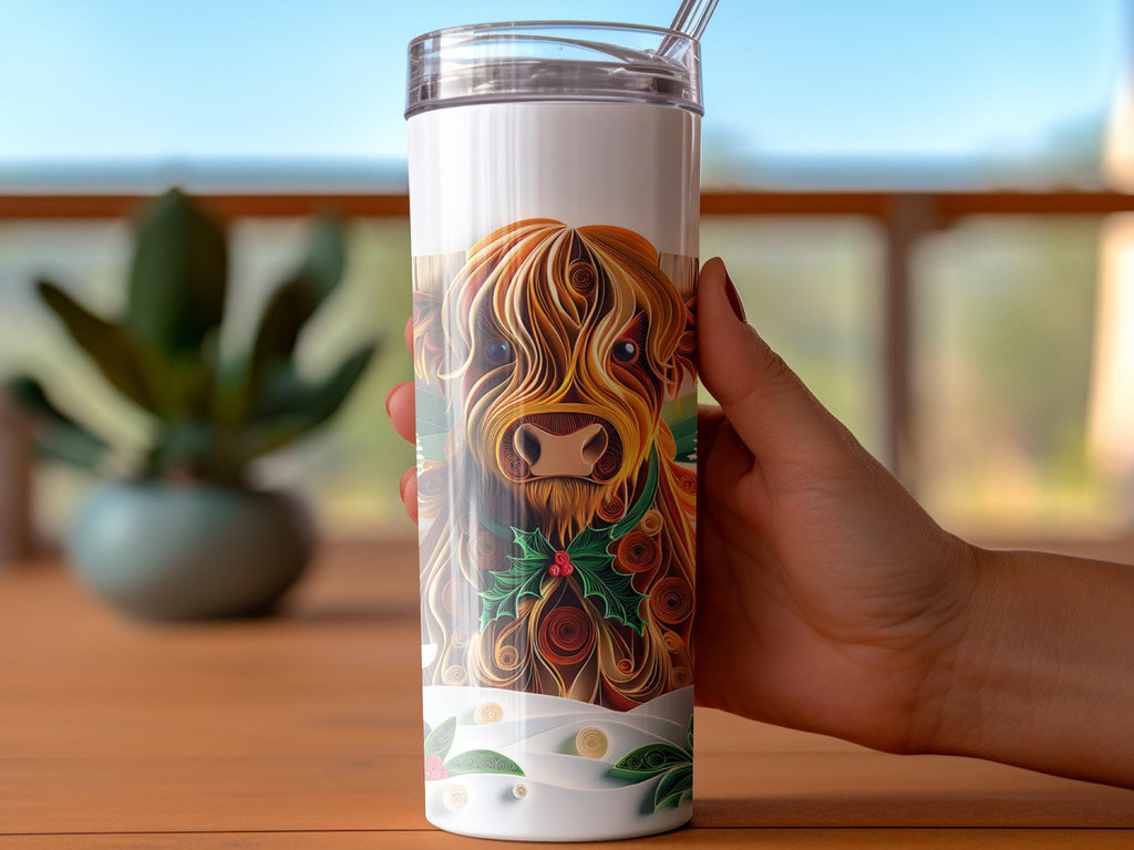 Highland Cow Tumbler Wrap: Christmas Bull Paper Quilling (Digital Download)