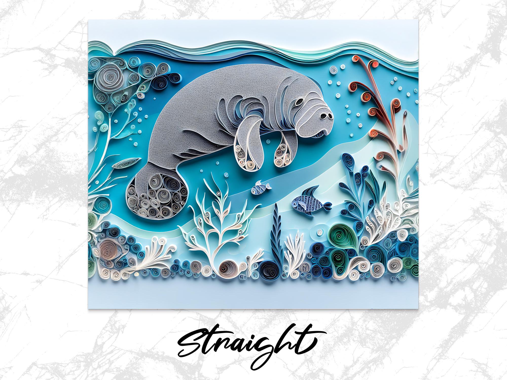 Manatee Tumbler Wrap: Ocean Sea Life Sublimation Design (Digital Download PNG File 20oz Tumbler )
