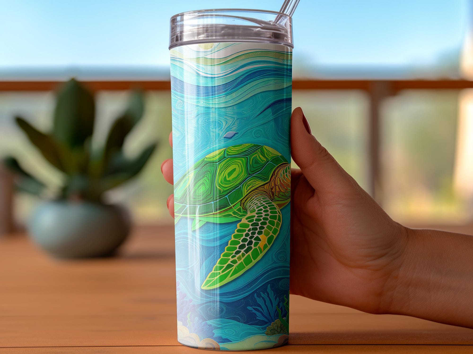 Sea Turtle Tumbler Wrap: Green Ocean Life Sublimation Design (Digital Download 20oz PNGs)