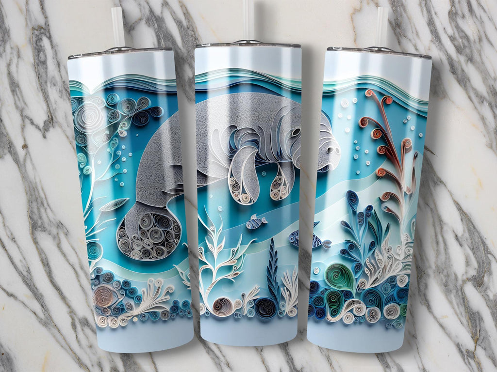 Manatee Tumbler Wrap: Ocean Sea Life Sublimation Design (Digital Download PNG File 20oz Tumbler )