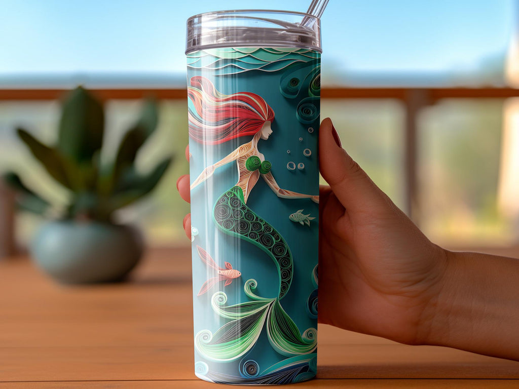 Mermaid Tumbler Wrap: Paper Quilling Ocean Design (Digital Download PNG Files 20oz Tumbler )