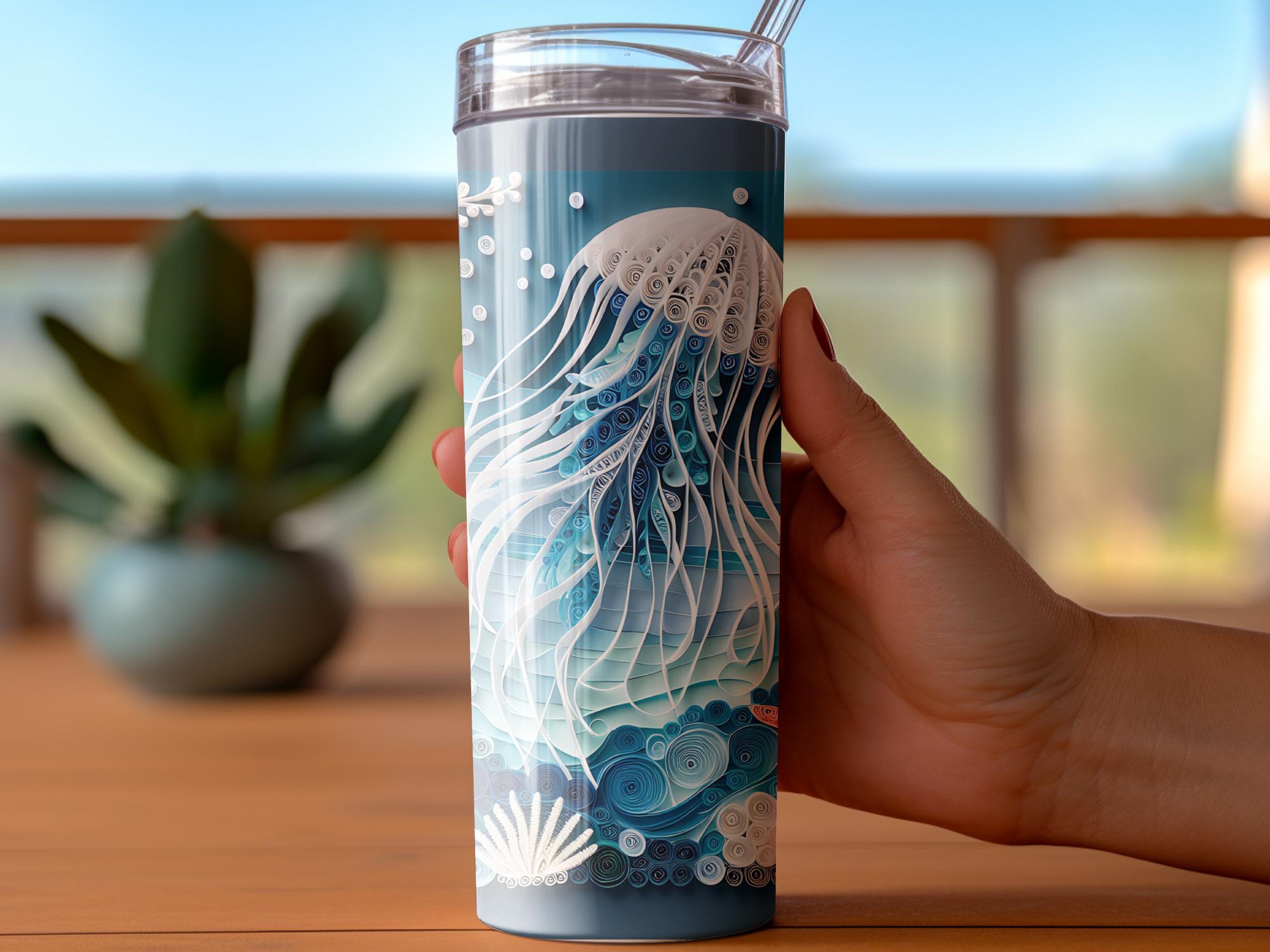 Jellyfish Tumbler Wrap: Quilled Paper Ocean Design (PNG Digital Download 20oz Tumbler)