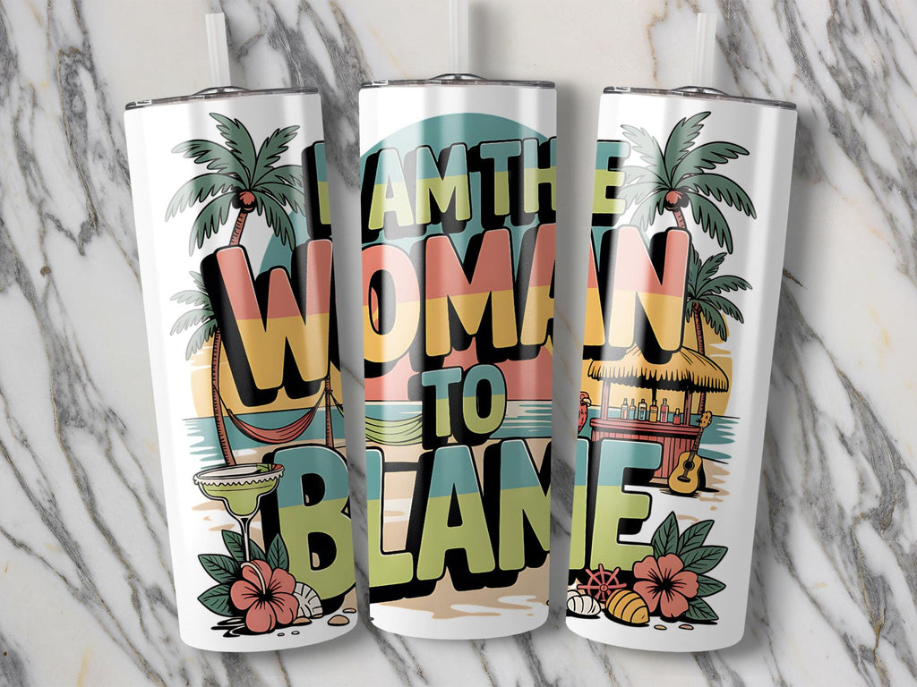 Blame Beach 20oz Tumbler Wrap: Funny Tropical Island Design (Digital Download)