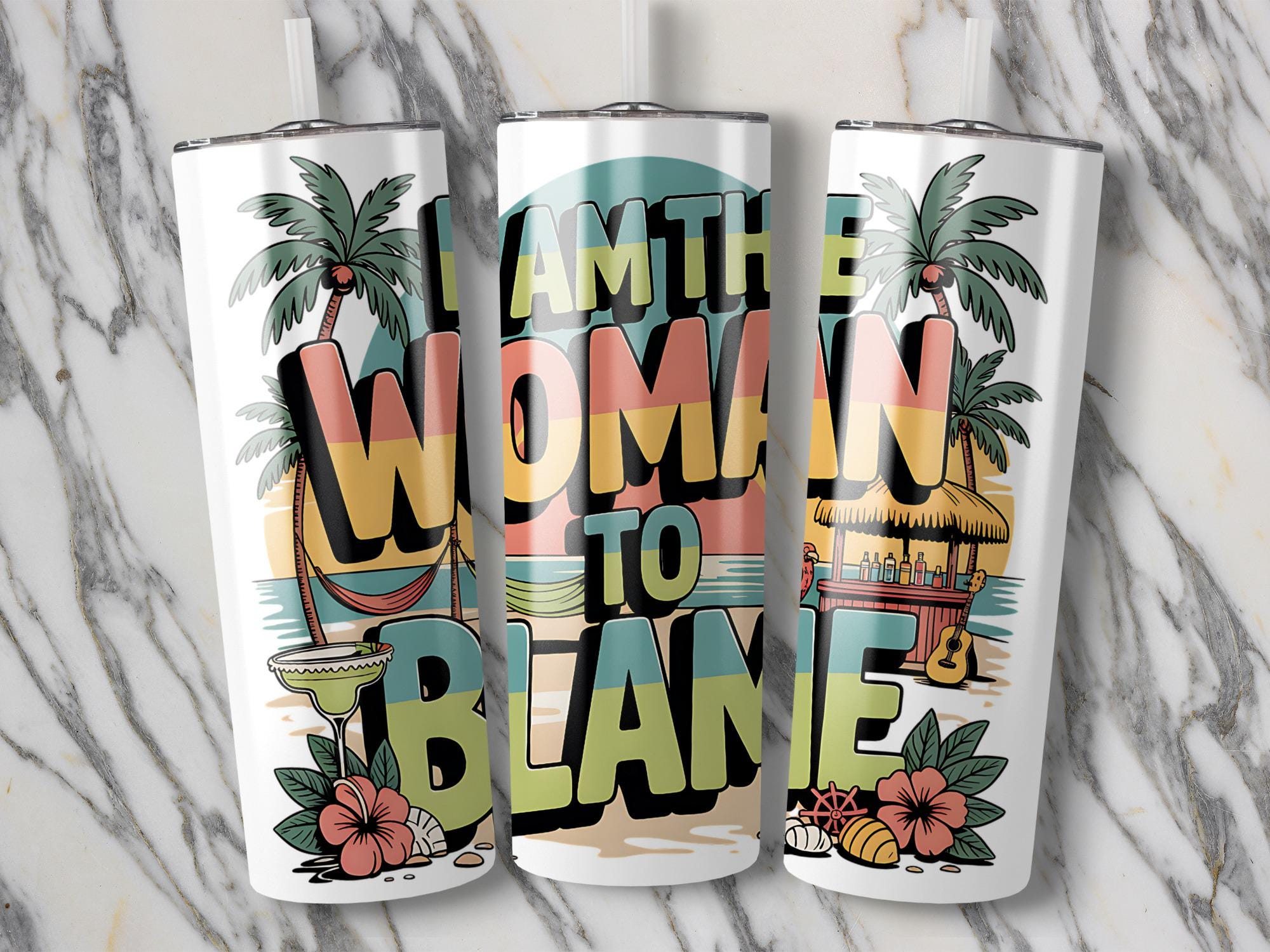 Blame Beach 20oz Tumbler Wrap: Funny Tropical Island Design (Digital Download)