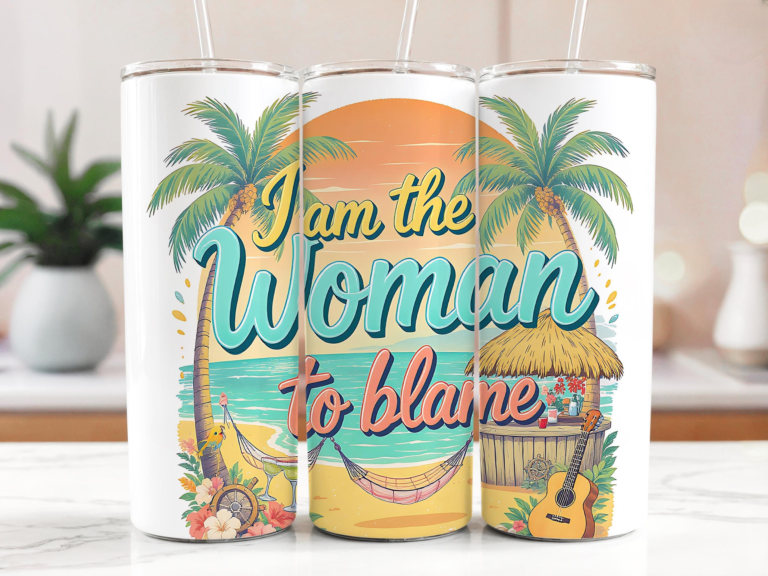Beach Tumbler Wrap: Tropical Island Design PNG (Digital Download)