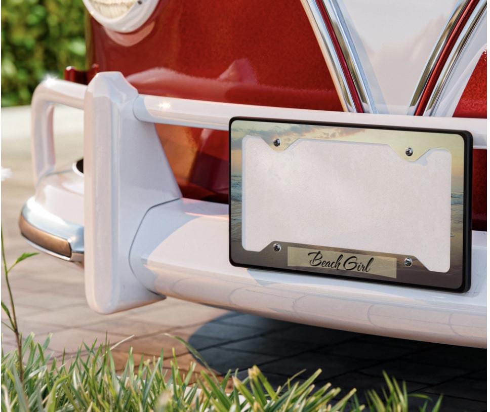 Beach Girl Sunset Metal License Plate Frame
