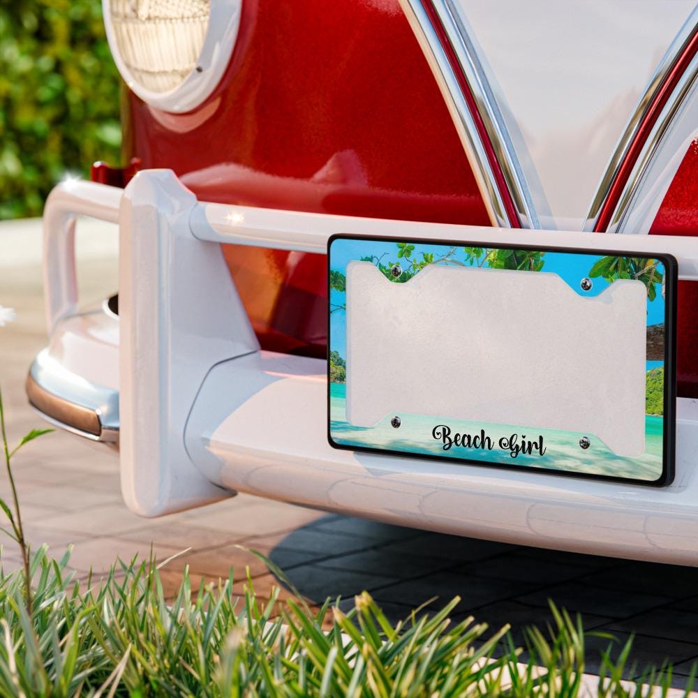 Beach Girl Metal License Plate Frame: Aluminum Car Decor