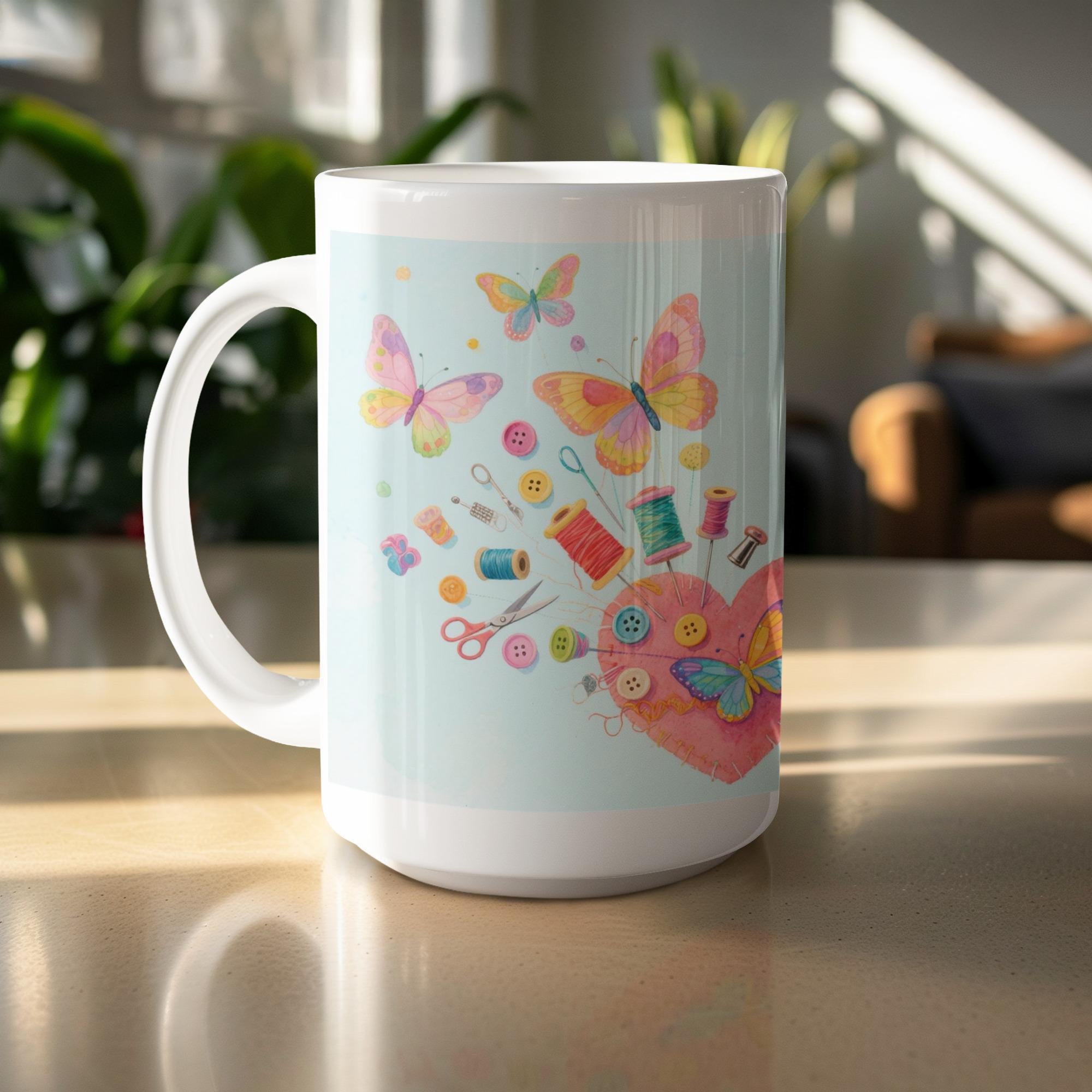 Butterfly Sewing Mug Wrap: 15oz Sublimation Design (Digital Download