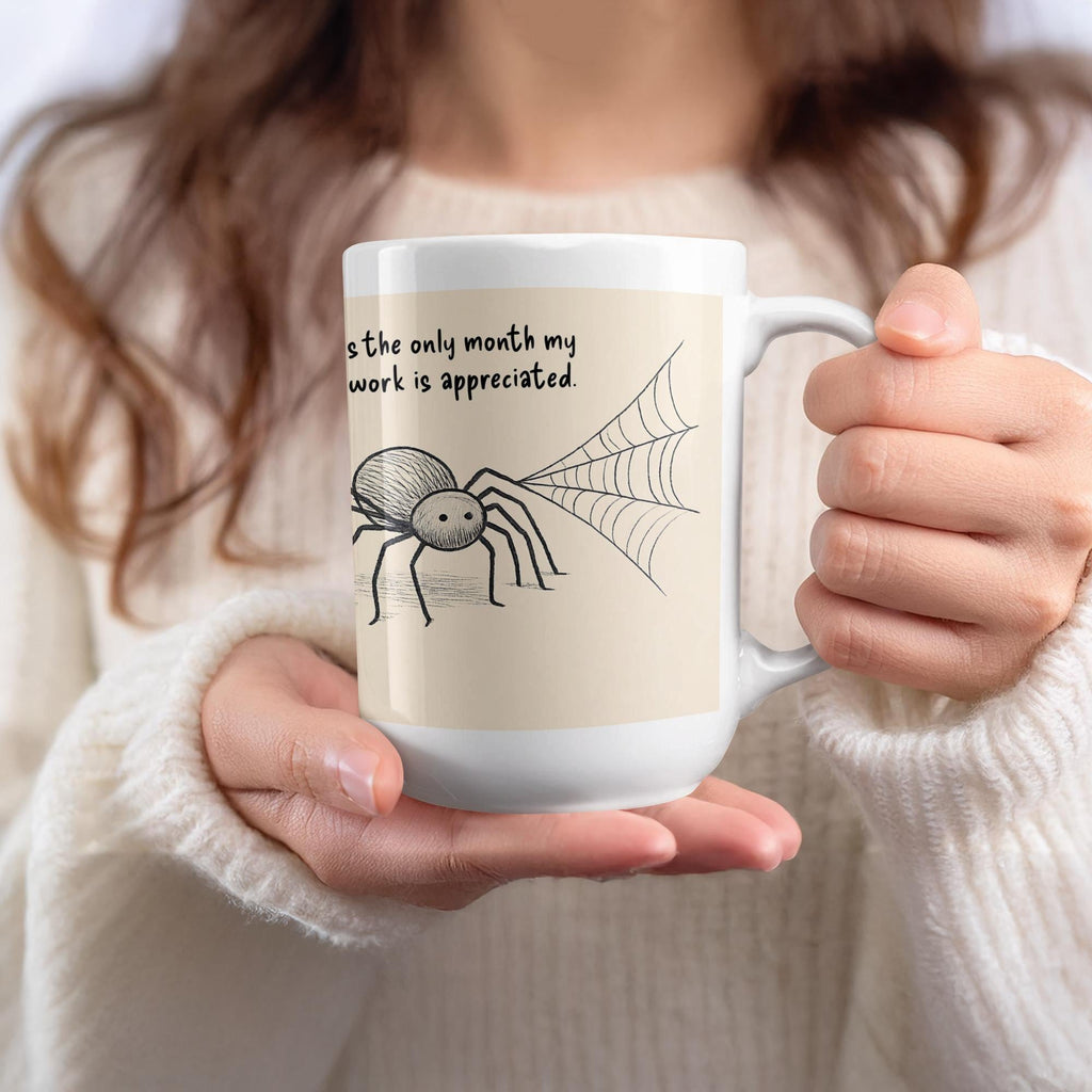 Funny Spider Mug Wrap: Halloween Housework Design (Digital Download, 15 oz PNG File)