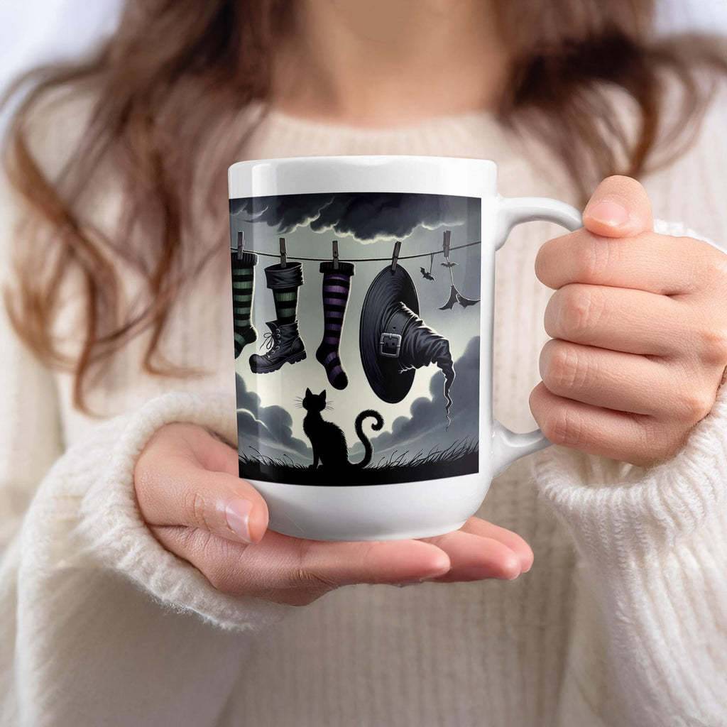 Witch Hat Halloween Mug Wrap: Cat & Boots Design (Digital Download, 15oz Mug PNG File)