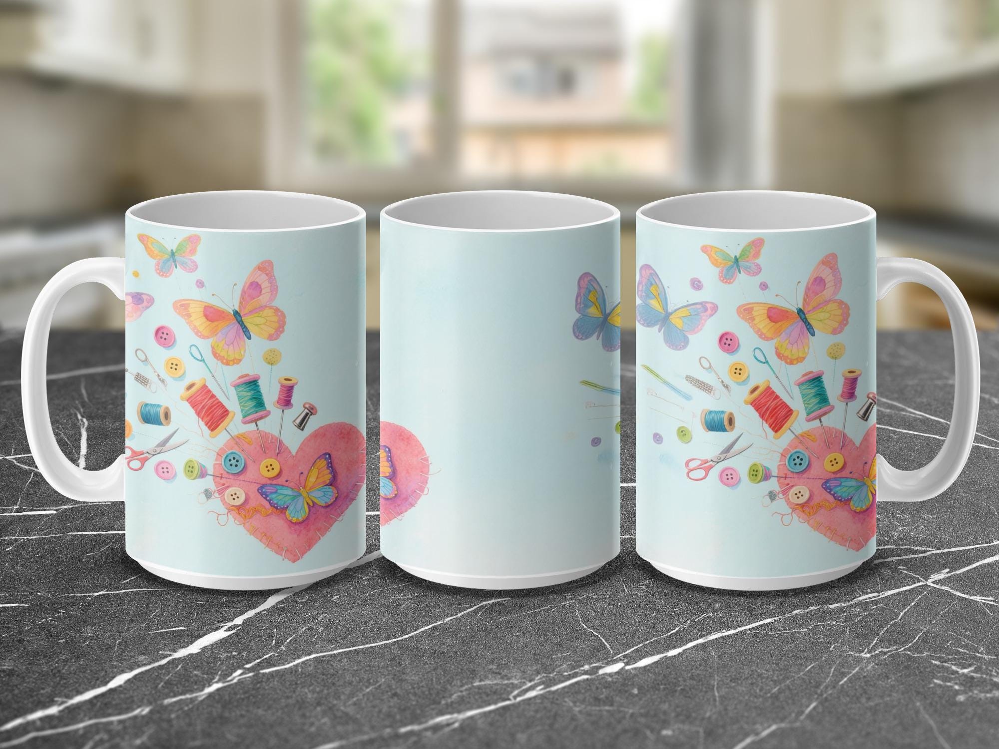 Butterfly Sewing Mug Wrap: 15oz Sublimation Design (Digital Download