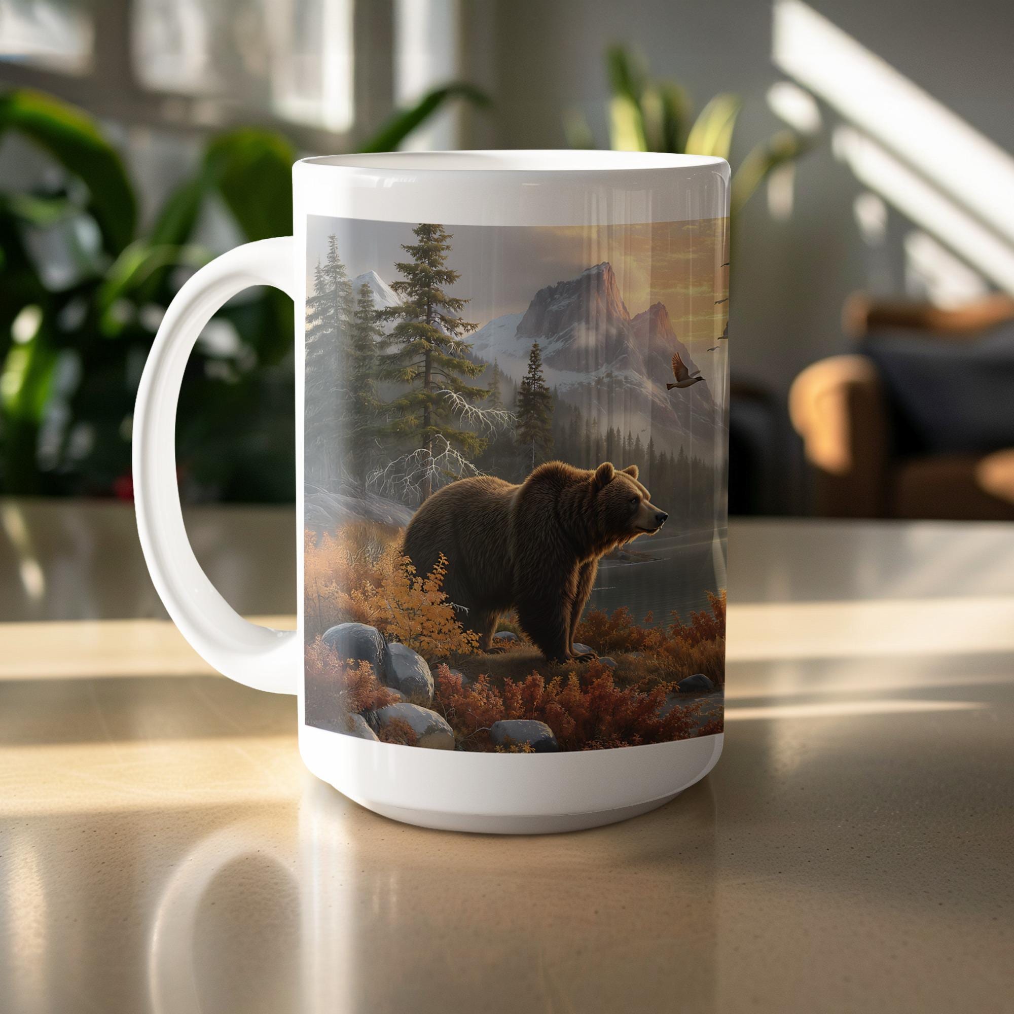 Brown Bear Mug Wrap: Mountain Lake 15oz Mug Sublimation Design (Digital Download)