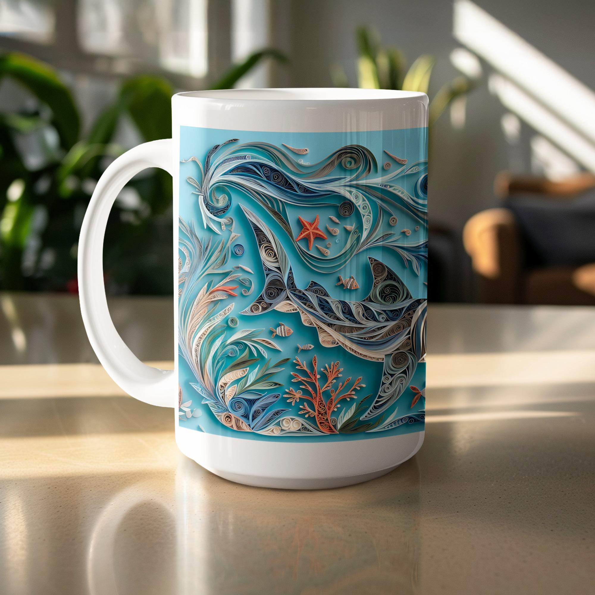 Shark Mug Wrap: Quilling Art Ocean Design (15oz Digital Download)