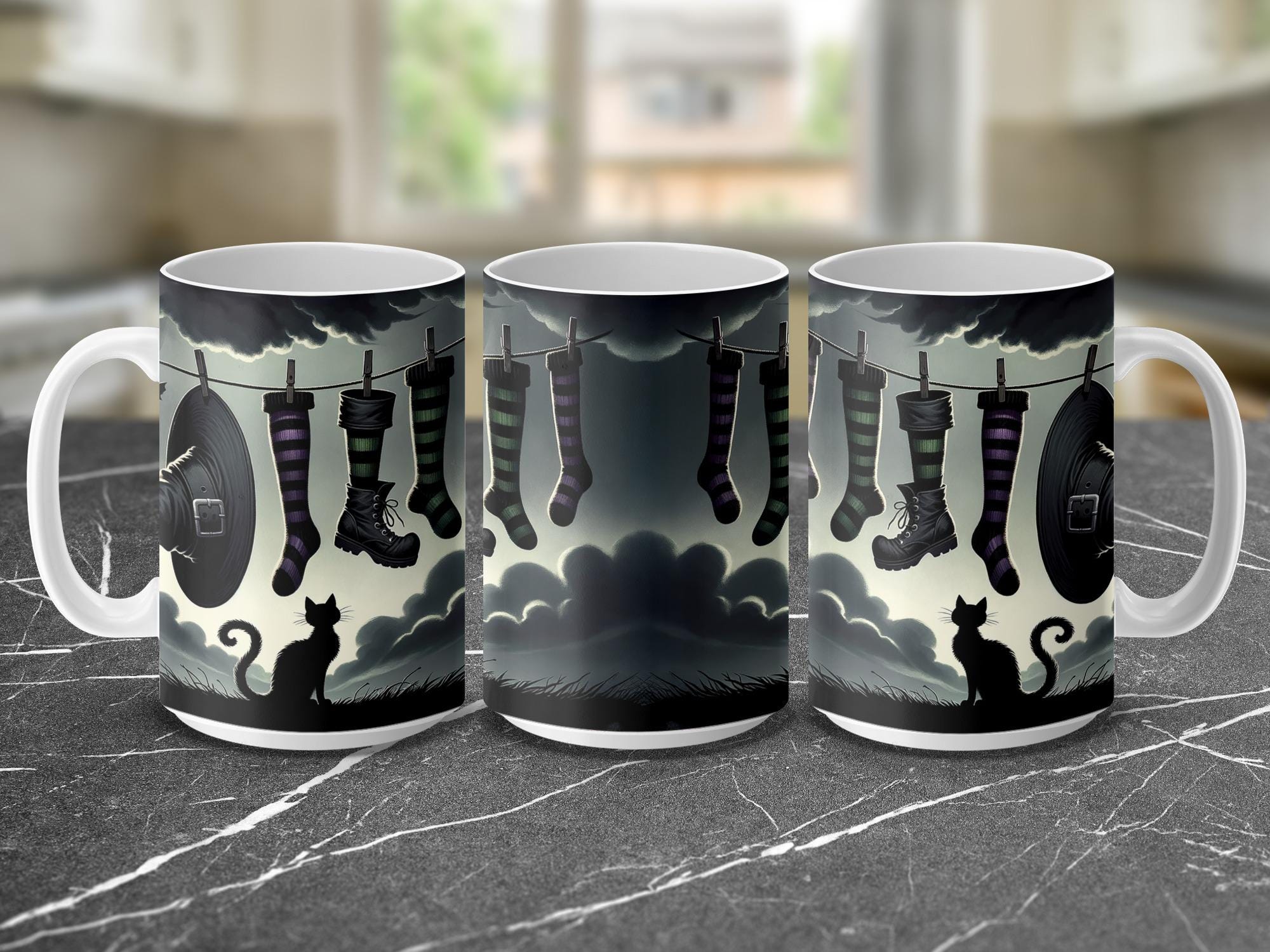 Witch Hat Halloween Mug Wrap: Cat & Boots Design (Digital Download, 15oz Mug PNG File)