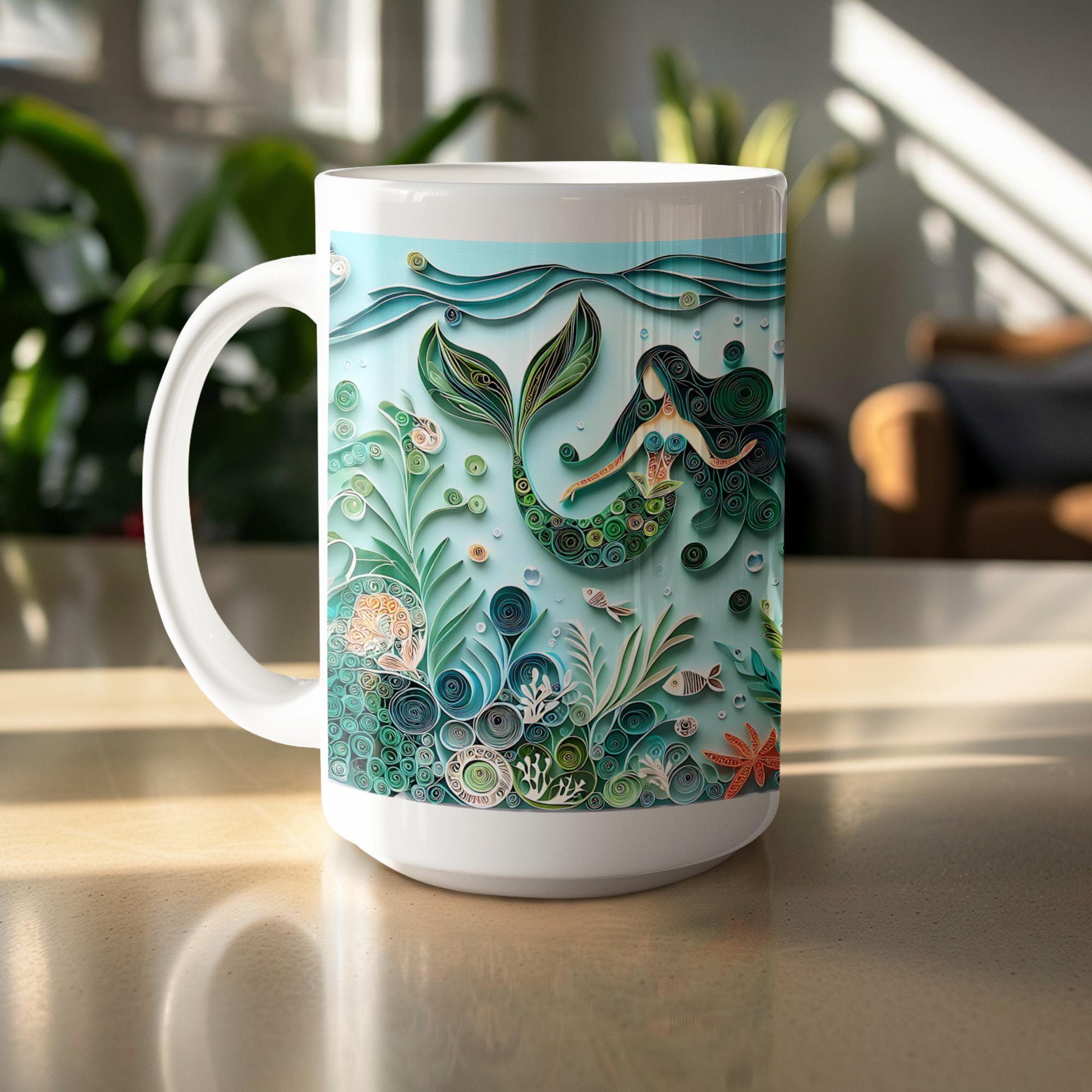 Mermaid Mug Wrap: Paper Quilling Art, Undersea Design (Digital Download)