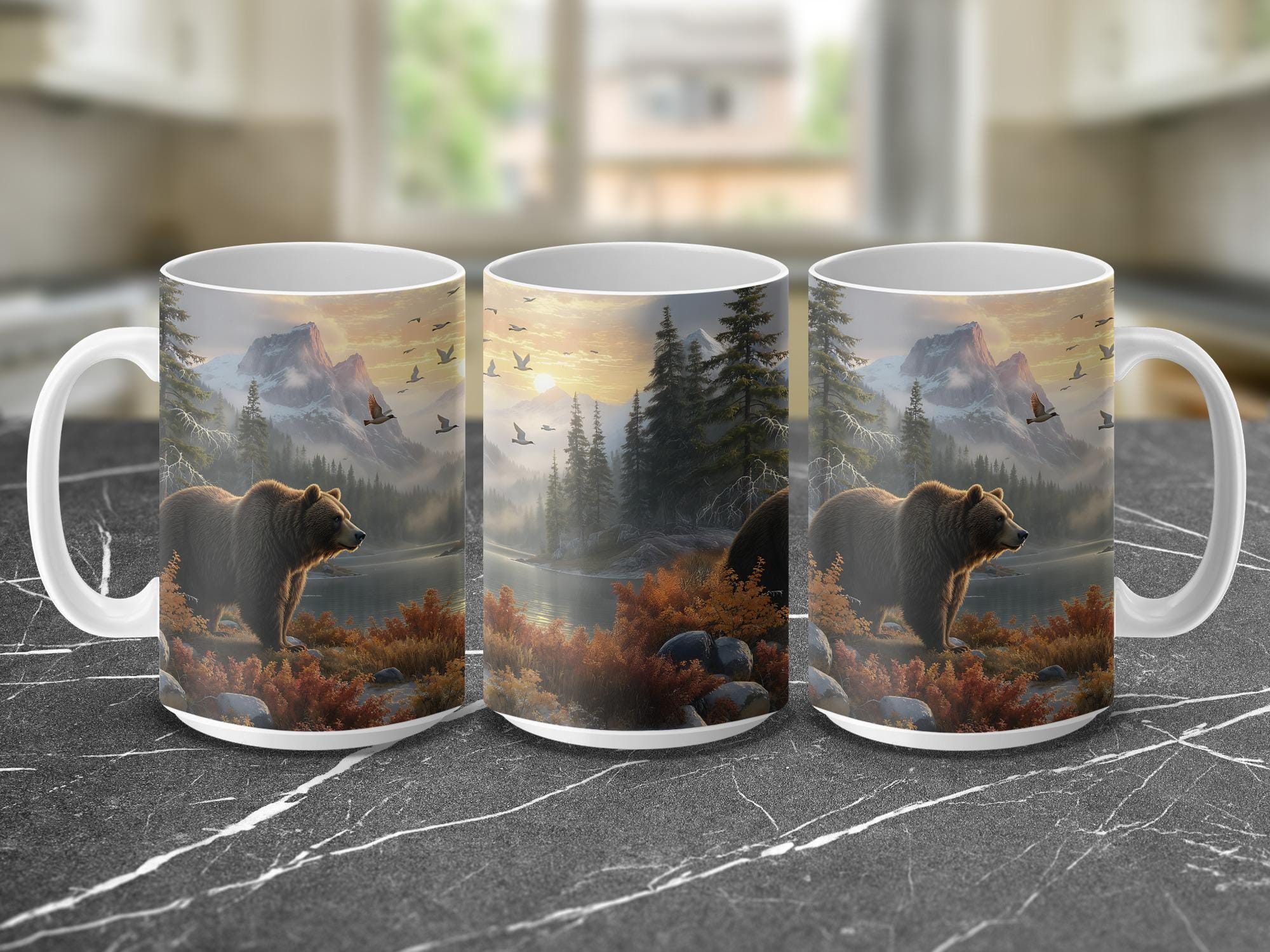 Brown Bear Mug Wrap: Mountain Lake 15oz Mug Sublimation Design (Digital Download)