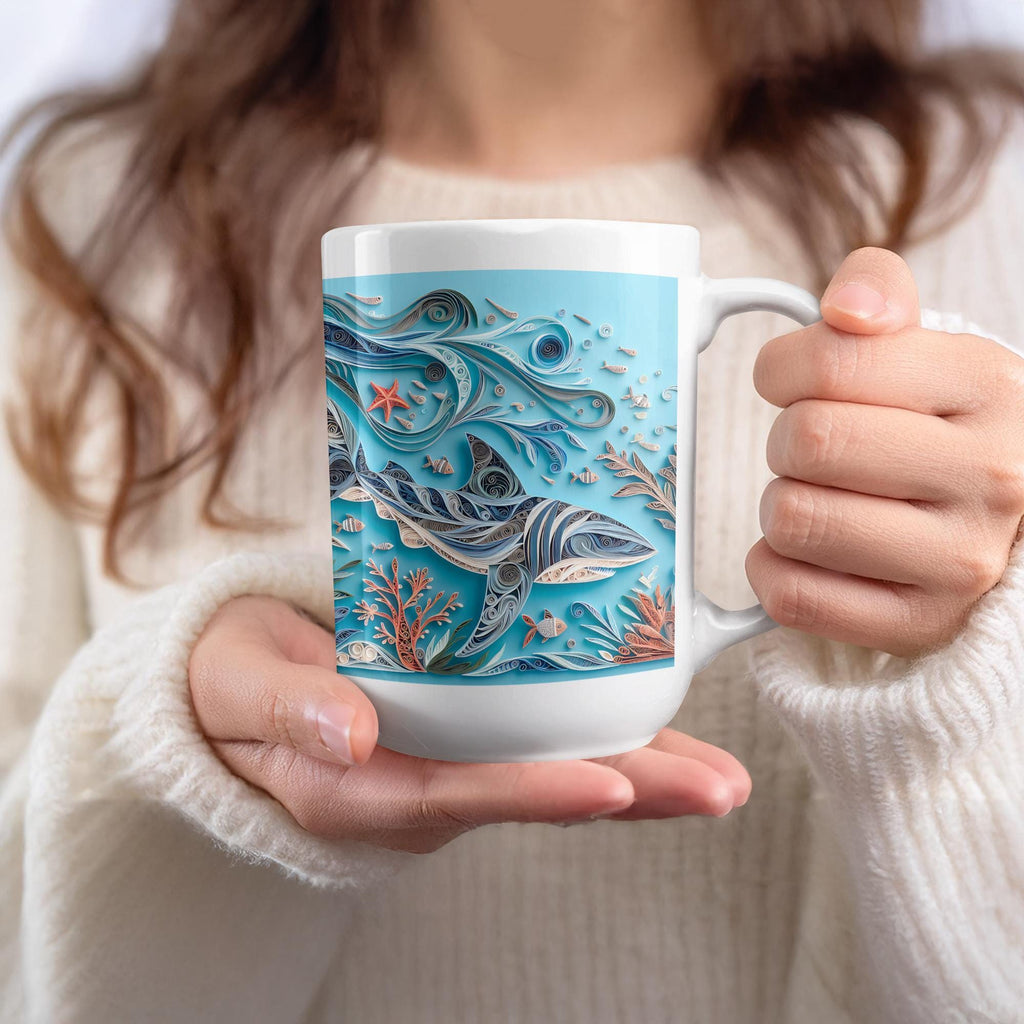 Shark Mug Wrap: Quilling Art Ocean Design (15oz Digital Download)