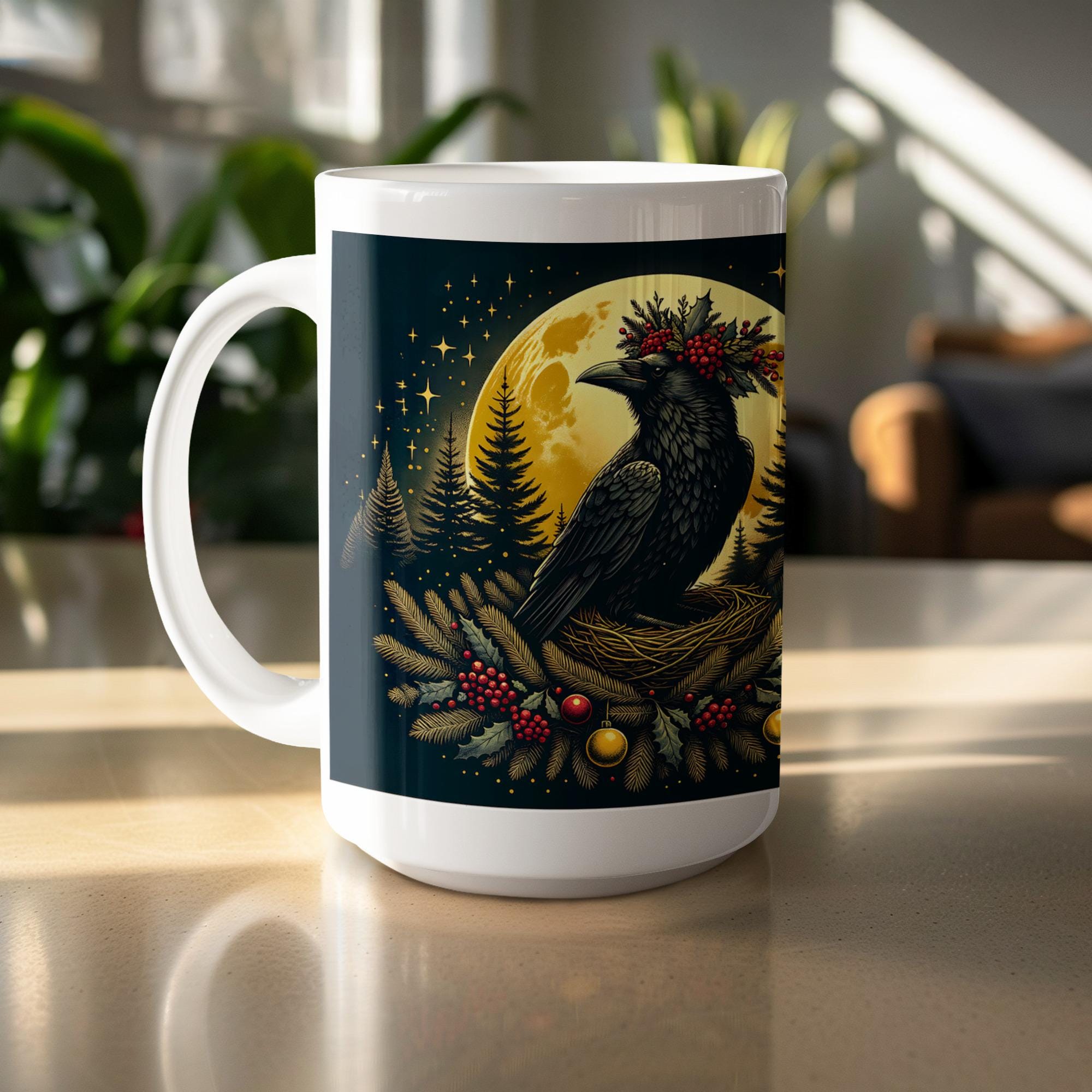 Raven Winter Moon Mug Wrap: Holiday Sublimation Design (Digital Download)