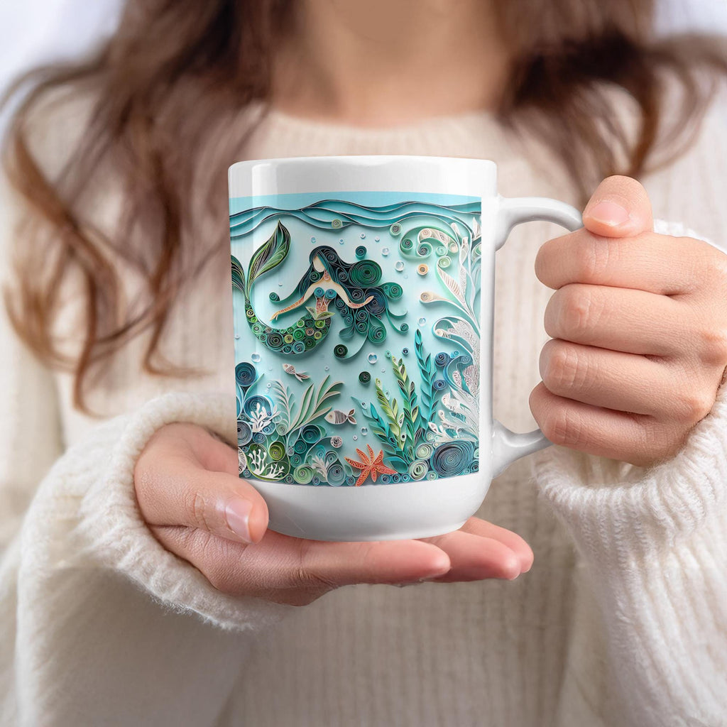 Mermaid Mug Wrap: Paper Quilling Art, Undersea Design (Digital Download)
