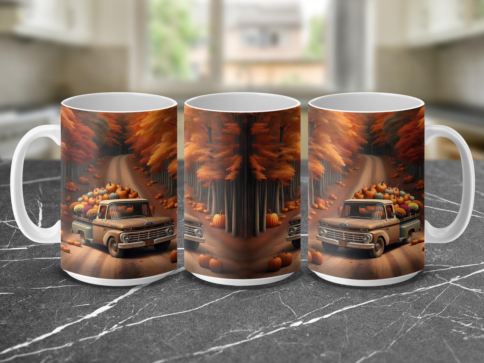 Pumpkin Truck Mug Wrap: Fall Harvest Sublimation Design (Digital Download 15oz PNG File)