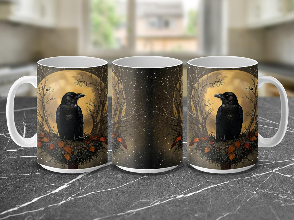 Raven Moon Mug Wrap: Autumn Gothic Design (Digital Download, 15oz PNG File