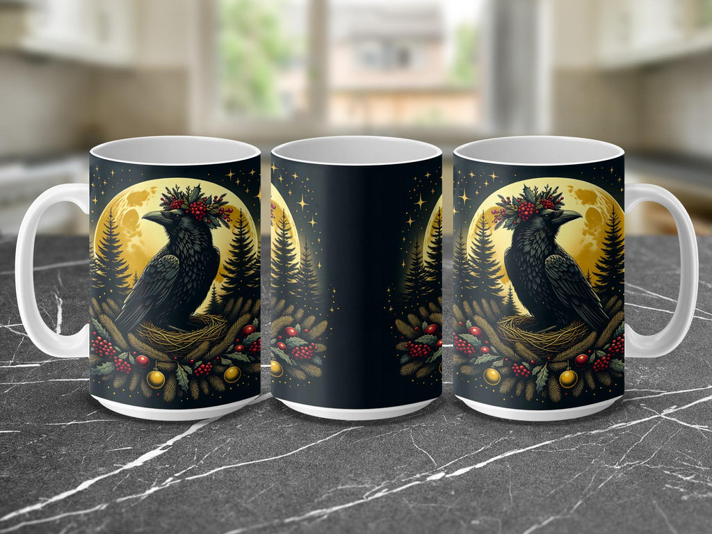 Raven Winter Moon Mug Wrap: Holiday Sublimation Design (Digital Download)