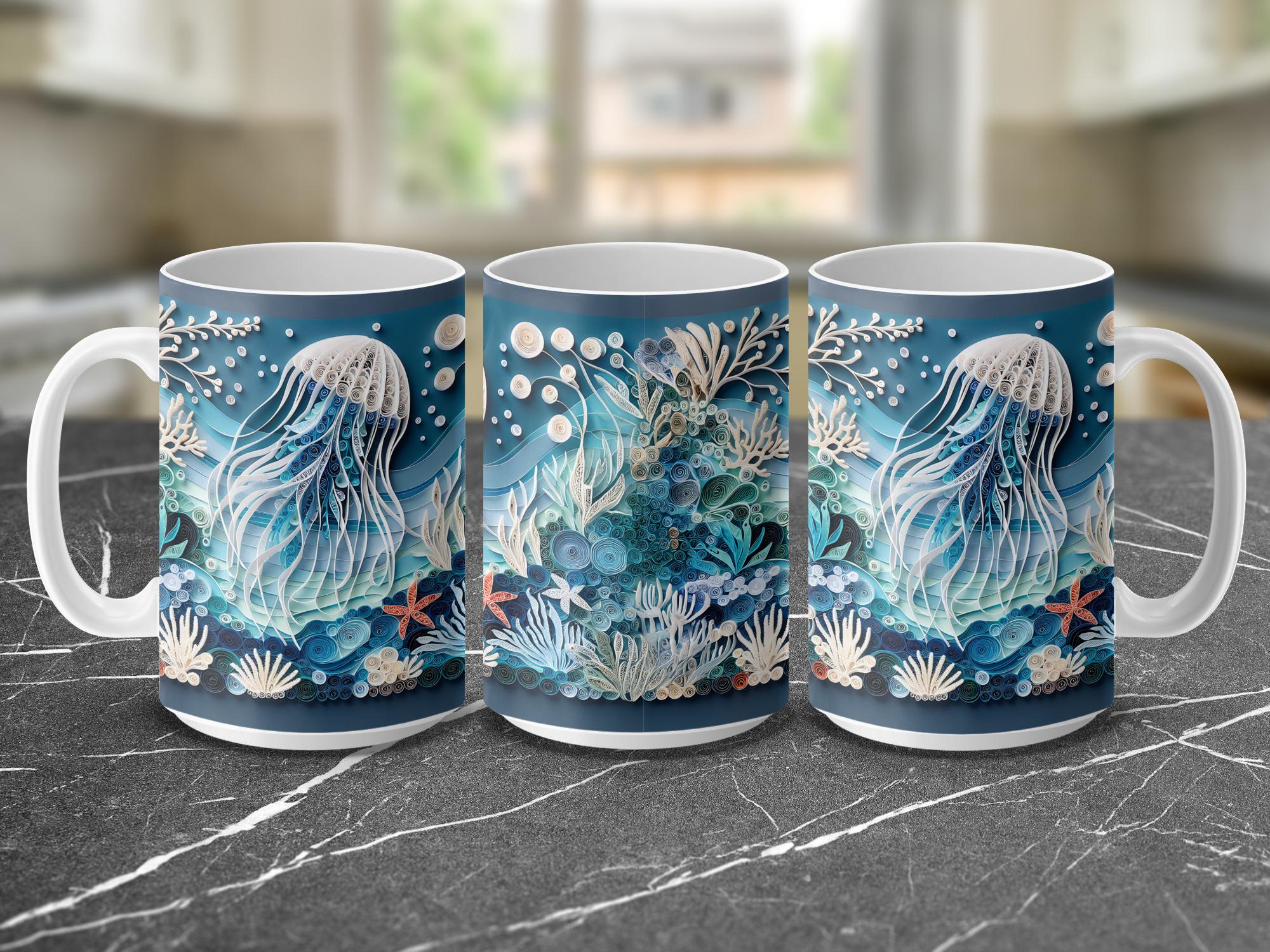 Quilled Jellyfish Mug Wrap: Blue Ocean Sublimation Design (Digital Download)