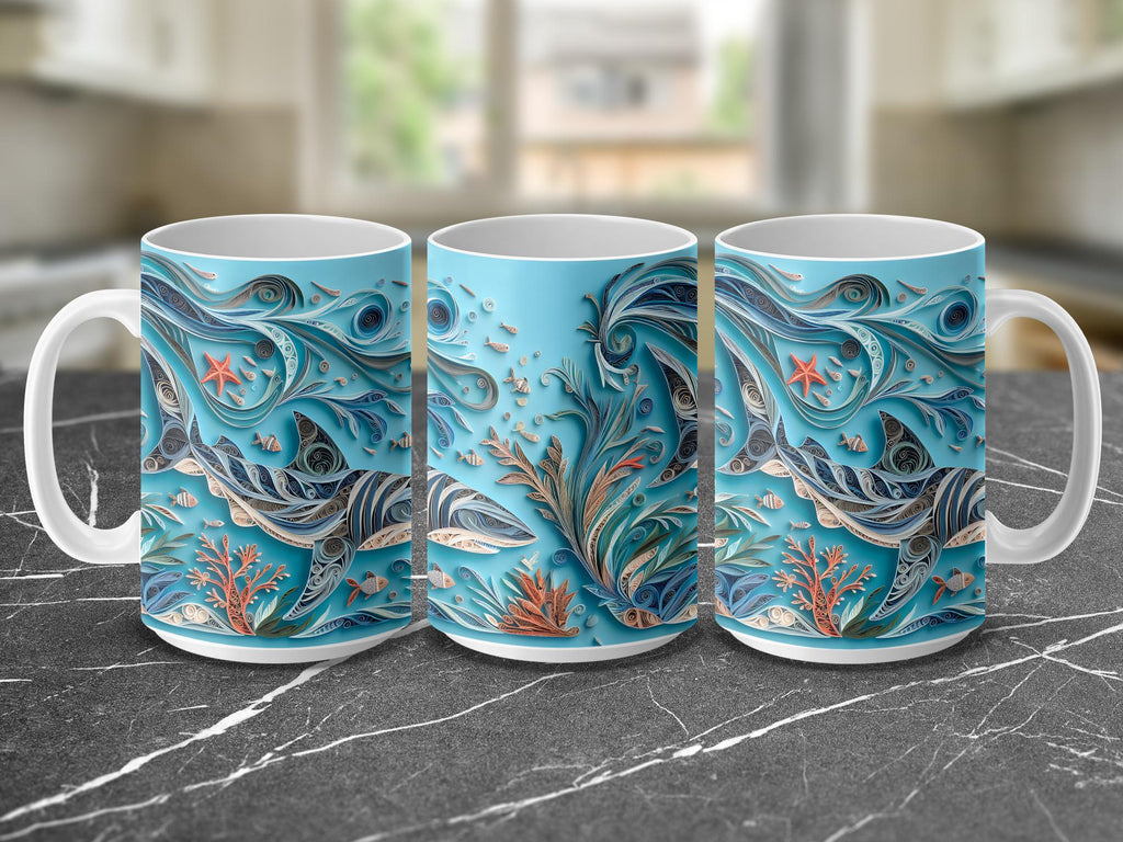 Shark Mug Wrap: Quilling Art Ocean Design (15oz Digital Download)