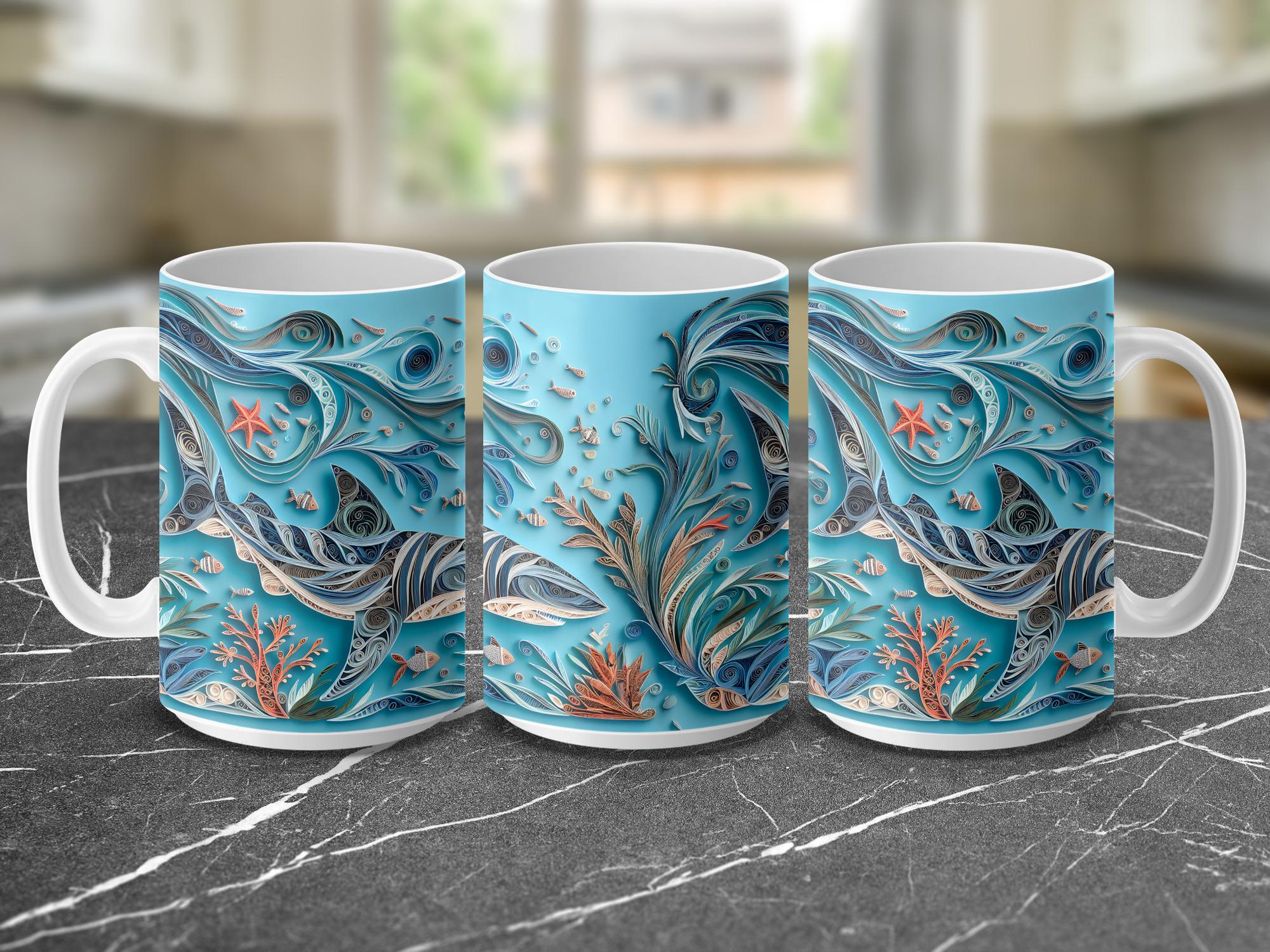 Shark Mug Wrap: Quilling Art Ocean Design (15oz Digital Download)
