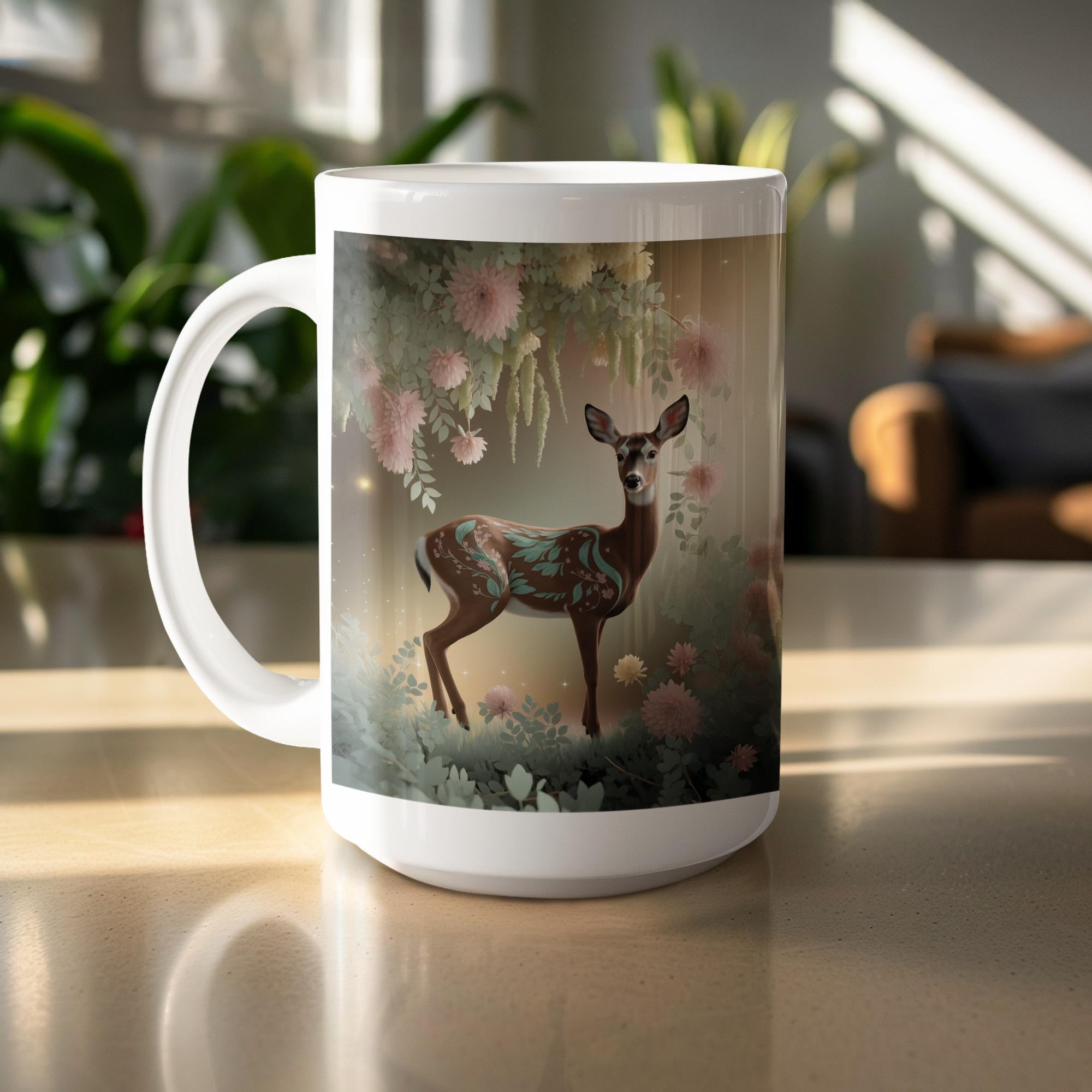 Floral Deer Mug Wrap: 15oz Sublimation Design (Digital Download)