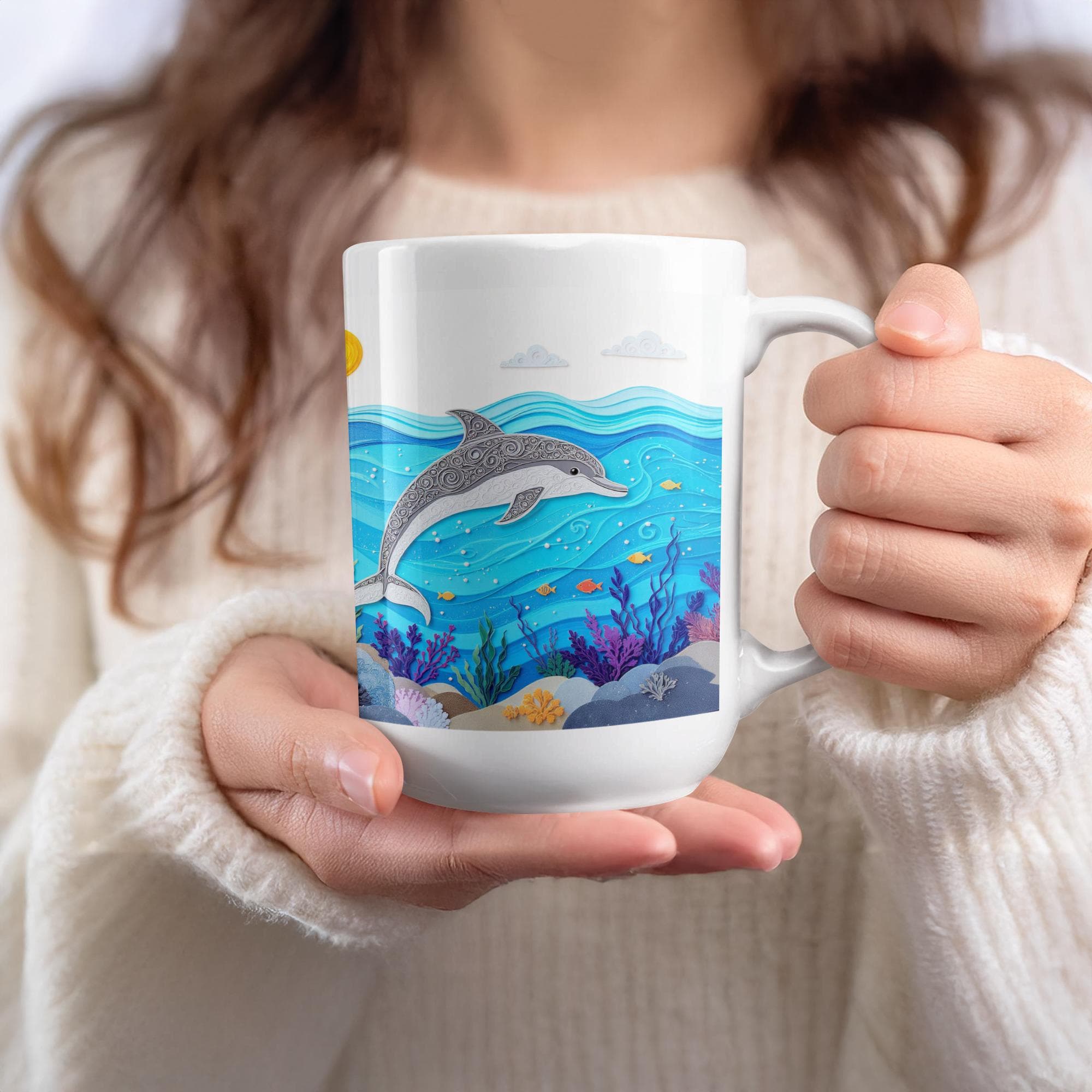 Dolphin Mug Wrap PNG: Undersea Sublimation Design (Digital Download 15oz Mug)