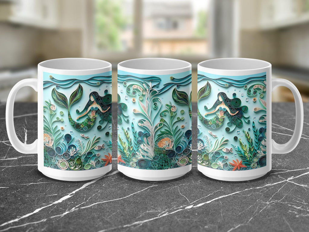 Paper Quilling Mermaid Mug: Ocean Art Coffee Cup